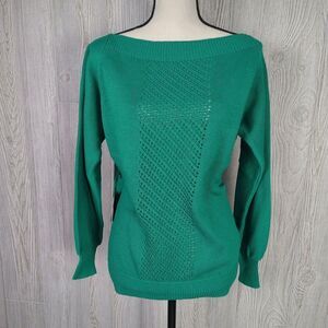 Brand New Callahan Knitwear Women’s Small Green Knit Vented Pullover Sweater